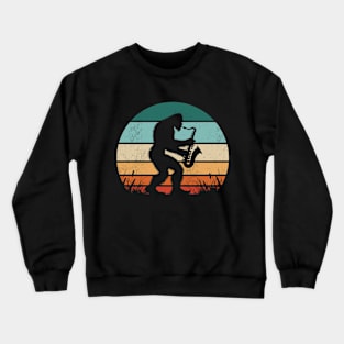 Vintage Bigfoot Playing the Saxophone Retro Sunset Music Lover Crewneck Sweatshirt